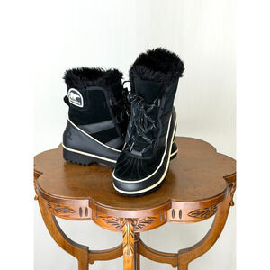 Sorel Black Waterproof Suede Faux Fur Lined Lace Boot Womens 9 #0140C